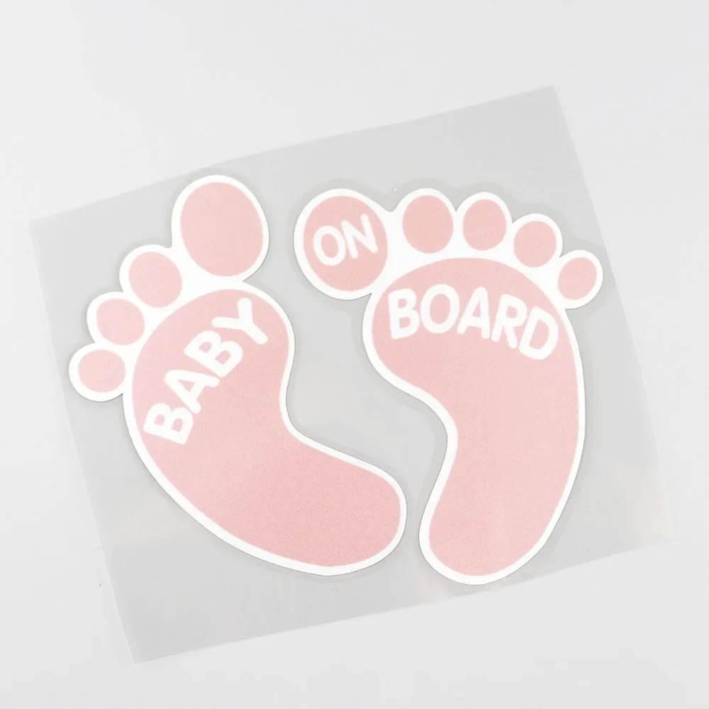 1 Piece 14.4CMX12.2CM Baby on Board Car Sticker Pink footprints Pvc Decal Decorative,KK