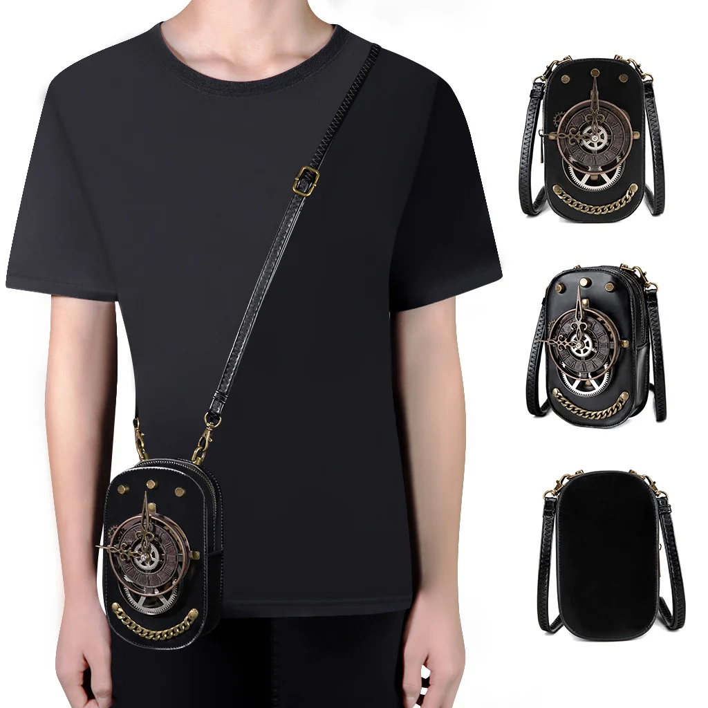 

Steam punk gear women's shoulder bag with retro style design, mobile phone metal decoration bag