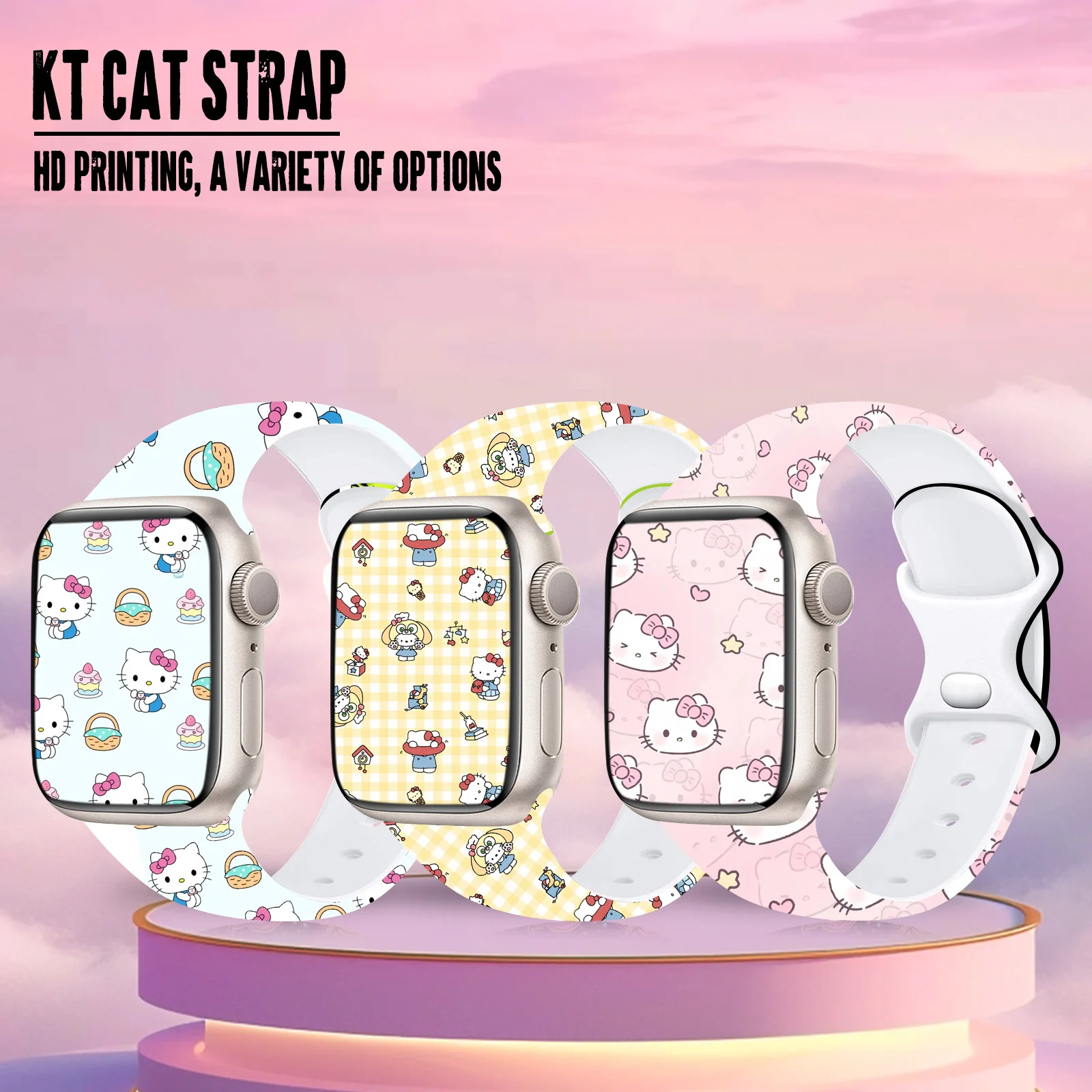 Sanrio Hello Kitty Strap for Apple Watch 10 9 8 7 Silicone Band Replaceable Bracelet for iWatch 46mm 45mm 44mm 42mm Watchband