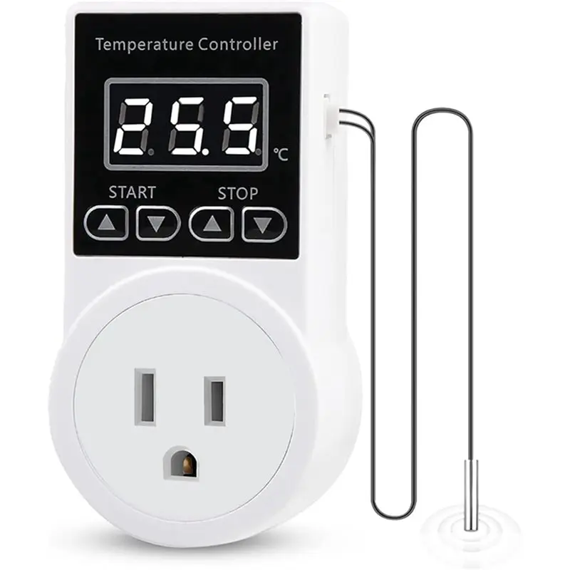 THIVN-3X Digital Thermostat Plug Socket, LCD Screen Temperature Controller With Waterproof Sensor Probe US Plug