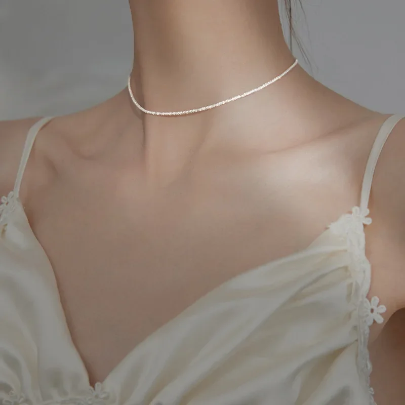

Popular 925 Sterling Silver Sparkling Clavicle Chain Choker Necklace For Women Fine Jewelry Wedding Party Birthday Gift