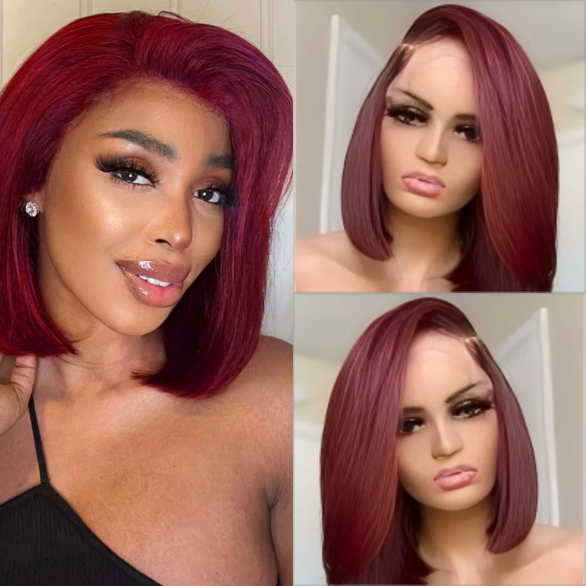 Perruque Bob Lace Front Wig naturelle lisse, cheveux humains, 13x4, 99j, 13x4, avec baby hair, densité 200%