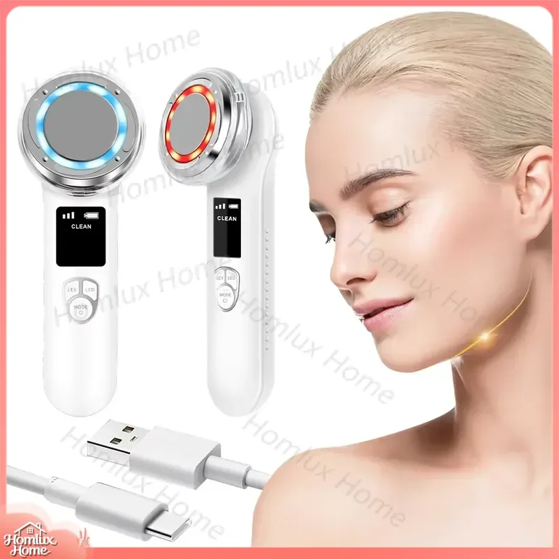 8 in 1 Facial Massager for Women Slimming Face Lift Vibration Device with 6 LED Light Therapy Strips ABS Handheld Beauty