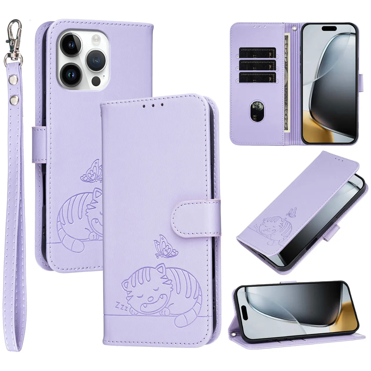 Флип-чехол с мультяшным котом для Oukitel C69 C68 C65 C62 C61 C60 C59 C53 C51 C50 C25 C3 C2 C1 WP52 Кожаный ремешок с 3 картами Чехол-кошелек