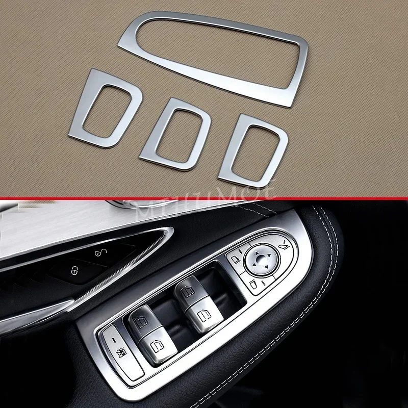 Image of Matte Chrome Innentür Fenster Schalter Panel Abdeckung Zierleisten Für Mercedes GLC C Klasse X253 C253 W205 S205