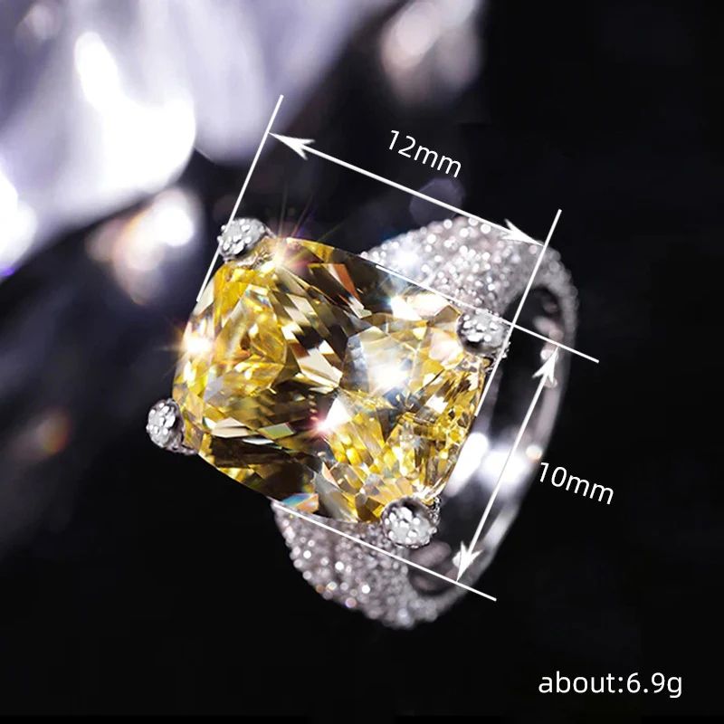 Huitan Gorgeous Yellow Cubic Zirconia Rings for Women Luxury Elegant Wedding Anniversary Party Lady Accessories Fashion Jewelry