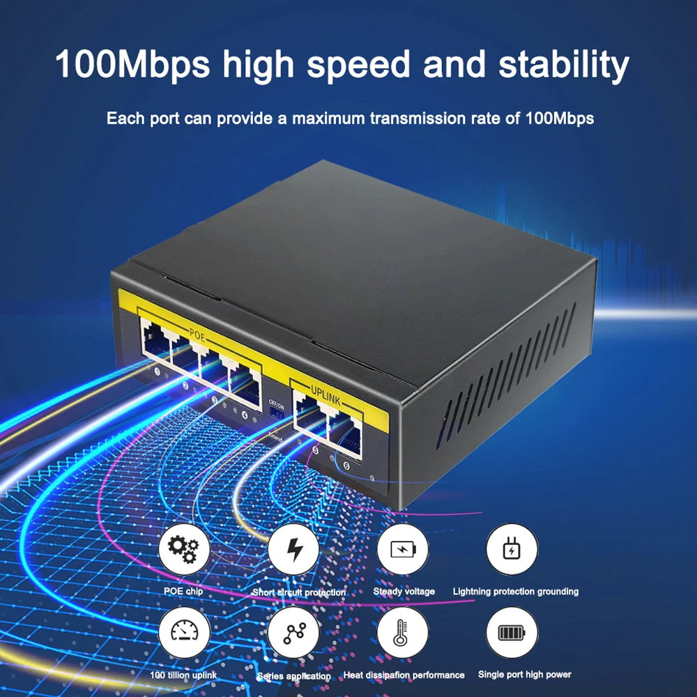 KuWFi – commutateur Ethernet POE 48V, 4/8/16 ports, 10/100 mb/s, IEEE 802.3 af/at pour caméra IP/AP sans fil/système de caméra de sécurité CCTV