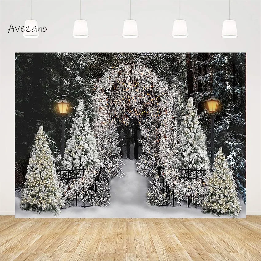 Avezano Winter Christmas Photography Background Outdoor Wonderland Snowy Forest Children Family Portrait Photocall Photo Studio