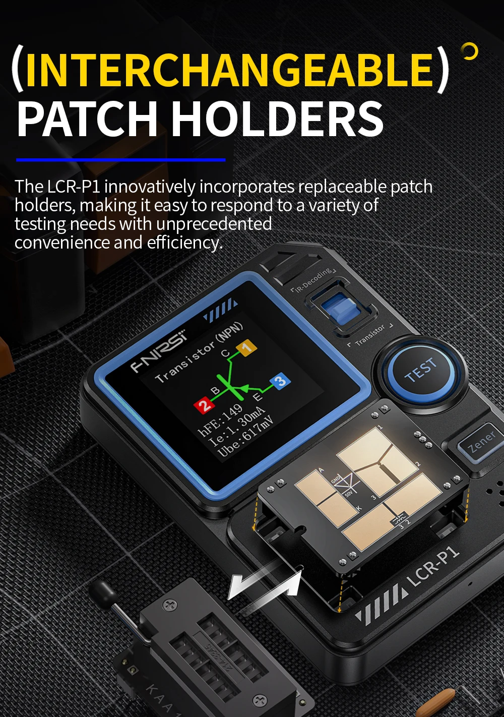 FNIRSI LCR-P1 Transistor Tester Diode Triode Capacitance Resistance Meter LCR ESR Meter NPN PNP MOSFET IR Multifunction Tester