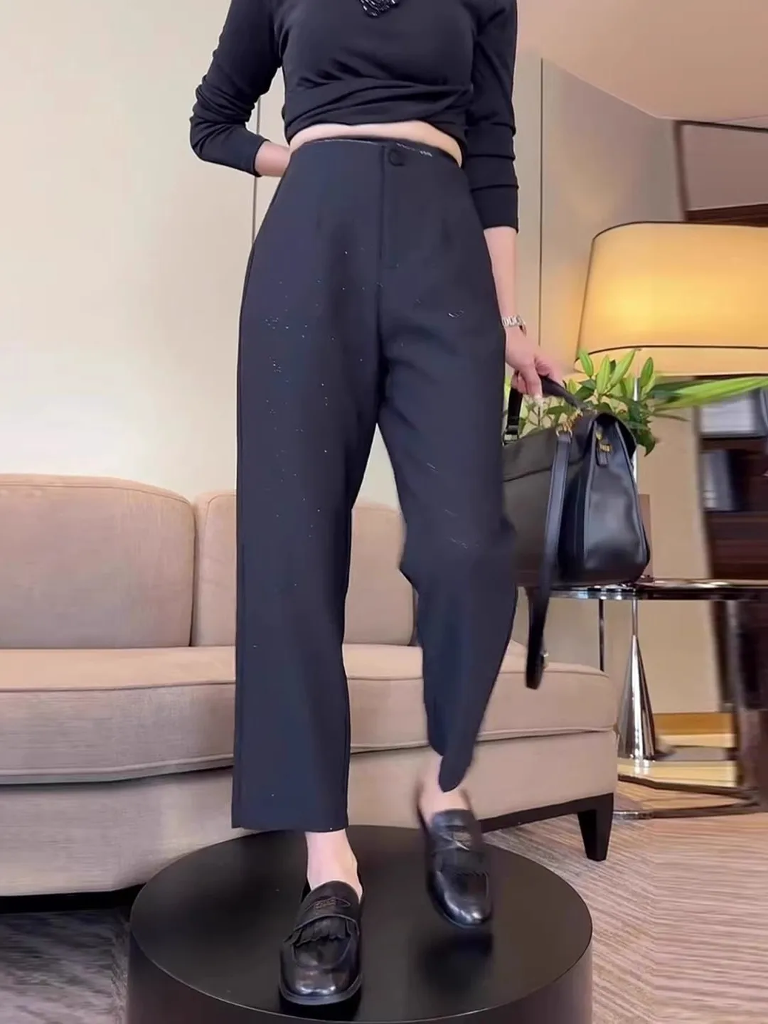 

Женские брюки с высокой талией, прямого кроя, больших размеров, повседневные, укороченные, в корейском стиле, для офиса, весенняя новинка