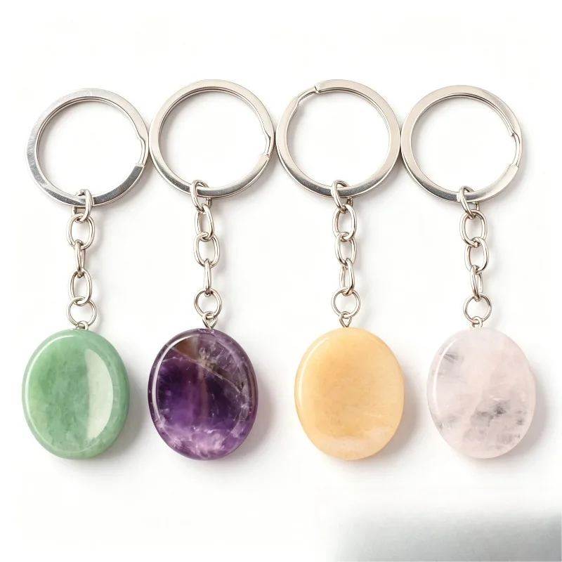 10pcs 25x30mm Thumb Stone Keychain Natural Crysta Amethyst Worry Stone LPendant Keyrings DIY Jewelry Making Charms