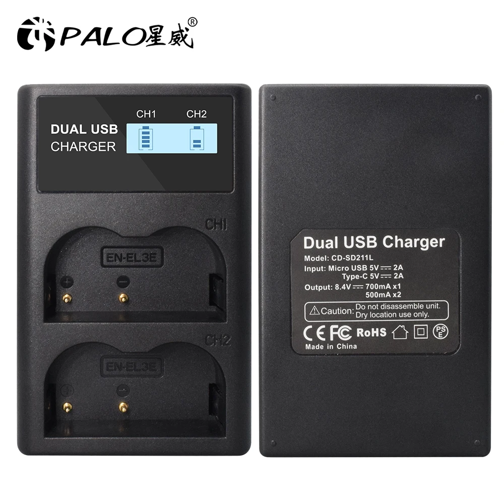 PALO 2400mAH EN-EL3e Battery EN EL3e Li-ion Camera Battery + LCD USB Dual Charger for D30 D50 D70 D70S D90 D80 D100 D200 D300