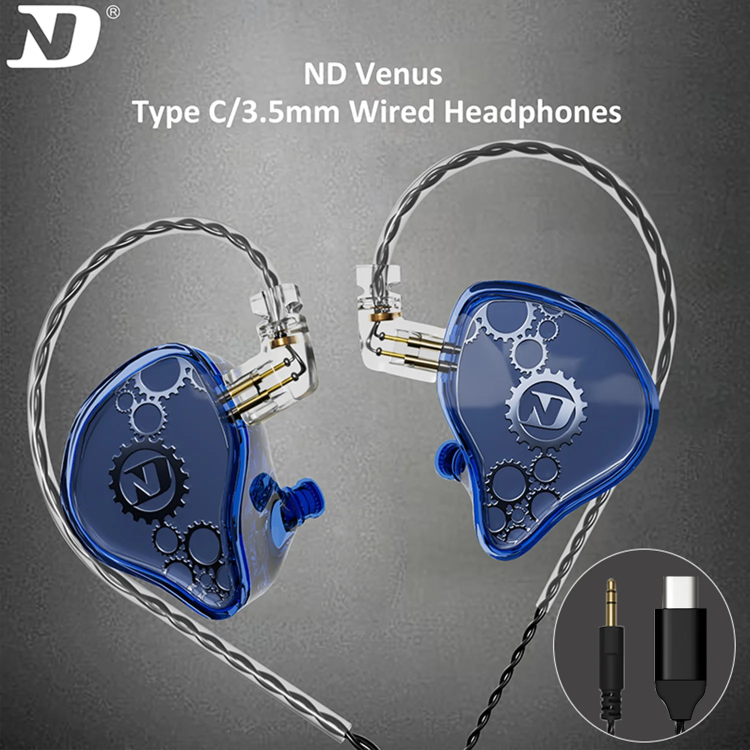 

ND Venus Type C/3.5mm Wired Headphones Dynamic Drive HiFi Bass Stereo Music Earphones Noise Cancelling Game Headset For Phone PC