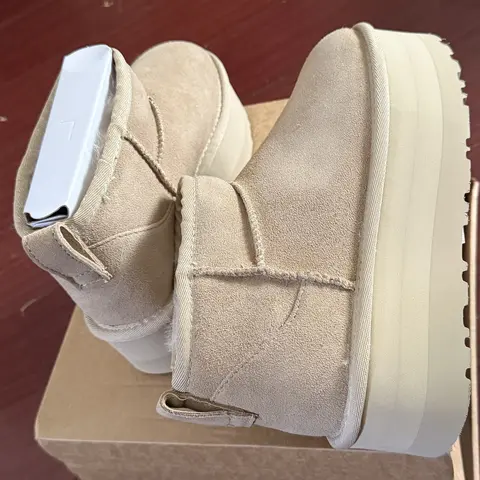 Natural Fur Ultra Mini Women Platform Snow Boots Classic Ankle Boots Genuine Sheepskin Leather Winter Warm Wool Shoes Slippers