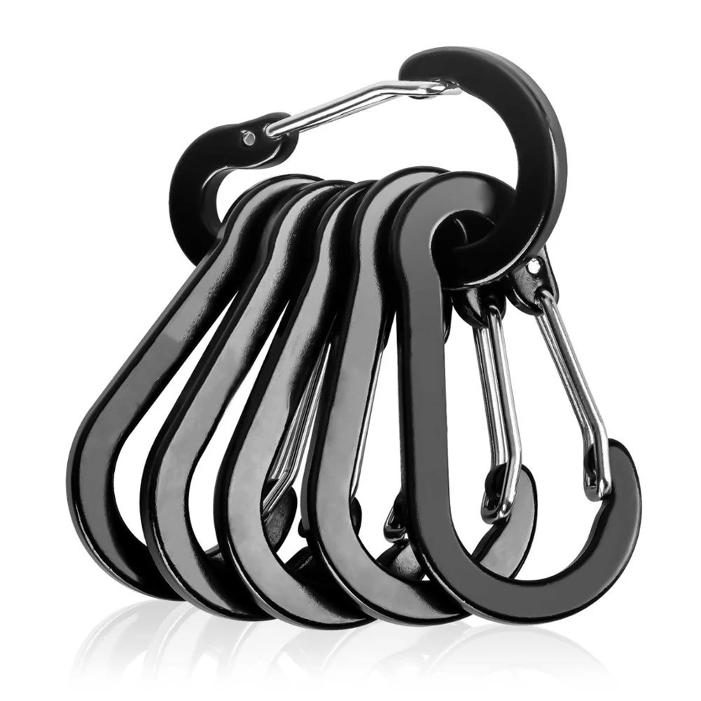 6Pcs Camping Mountaineering Buckle D Shape Carabiner Spring Snap Clip Multifunctional Fishing Climbing Acessories