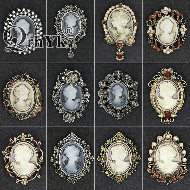 Crystal Rhinestones Cameo Vintage Brooches for Women Queen\'s Cameo Beauty