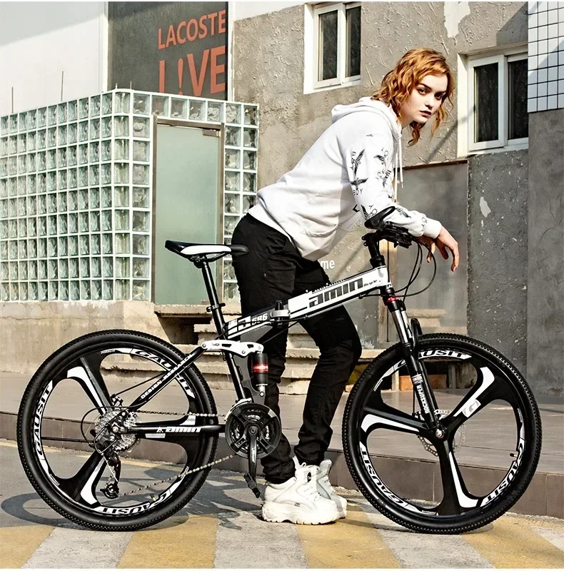 24/26 inch Full Suspension folding Mountain Bike variable speed Cross Country Bike double disc outdoor bike aldult soft tail MTB