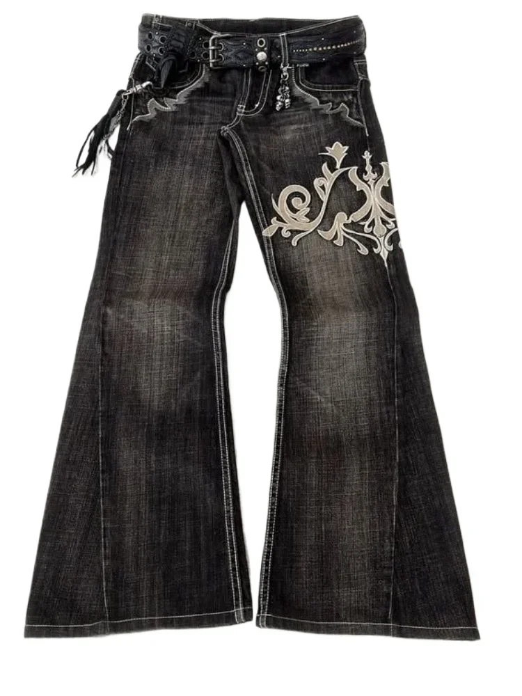 

Новые мужские и женские джинсы Y2K в стиле ретро, расклешенные, с вышивкой, в стиле Харадзюку, готические, винтажные, панк, мешковатые, уличные, гранж, с эффектом потертости