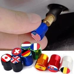 Carro Roda Válvula Caps com logotipo, Metal Stem Cover, Auto Acessórios, Bandeira, EUA, Alemanha, França, Reino Unido, Canadá, Holanda, Espanha, Polônia, 4Pcs