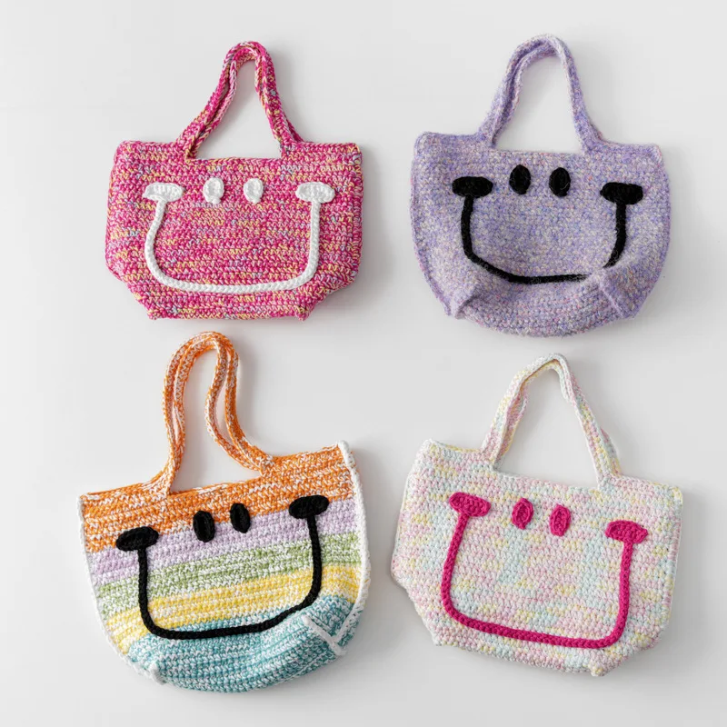 Women Messenger Bag Yarn Crochet Handmade Lady Shopping Handbag Summer Beach Bag Handmade Crochet Bag Cute Woolen Handbag
