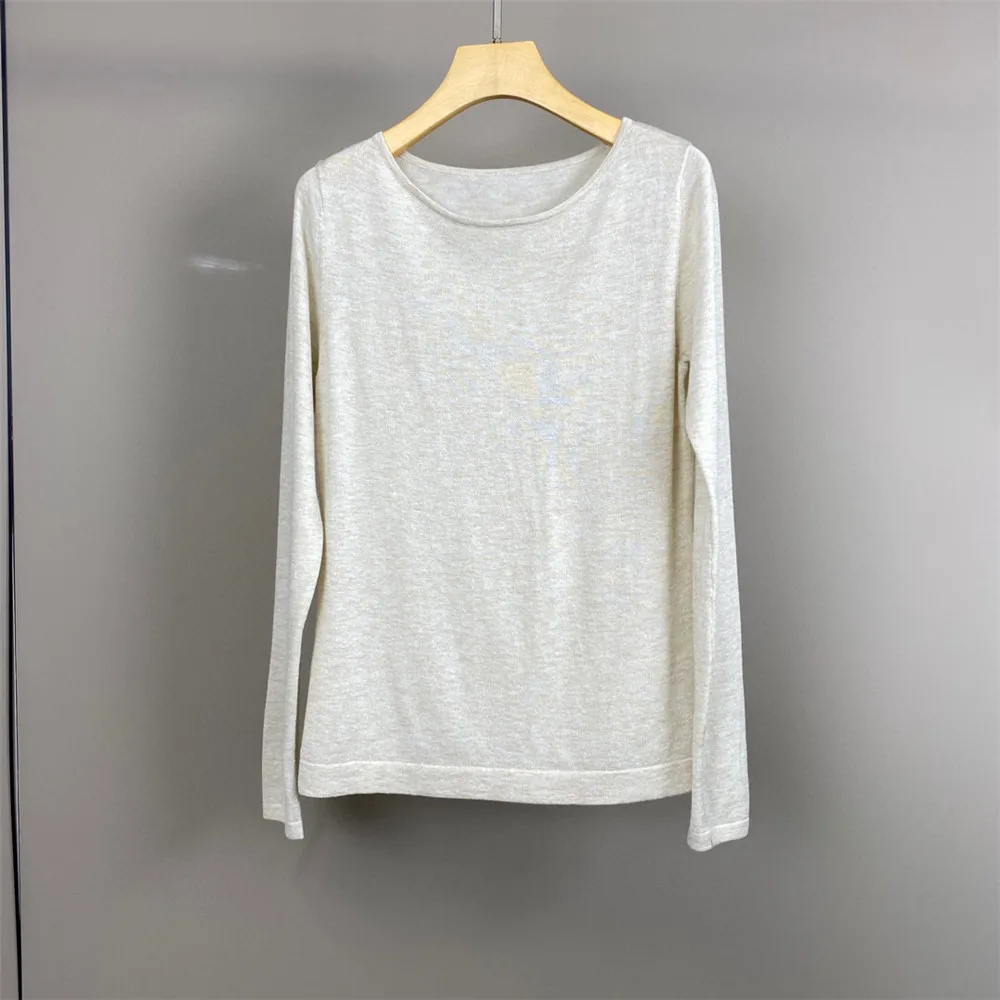 Autumn B*C Round Neck Gold Thread Cashmere Knitted Bottoming Shirt Solid Color Silk Inner Top for Women