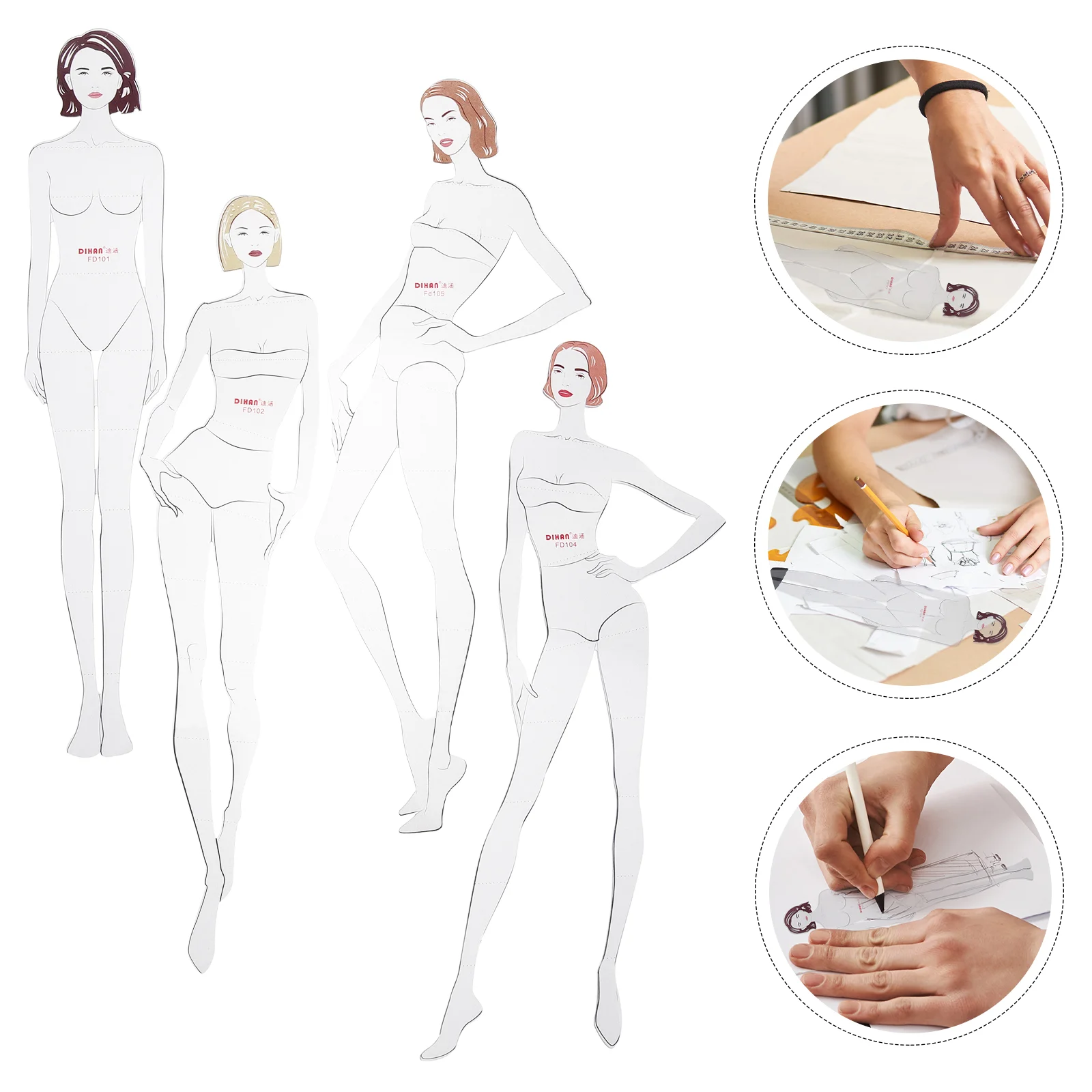 

4 Pcs Hand Drawn Mannequin Female Drawing Rulers Kit Figure Template Fashion Templates Plastic Child