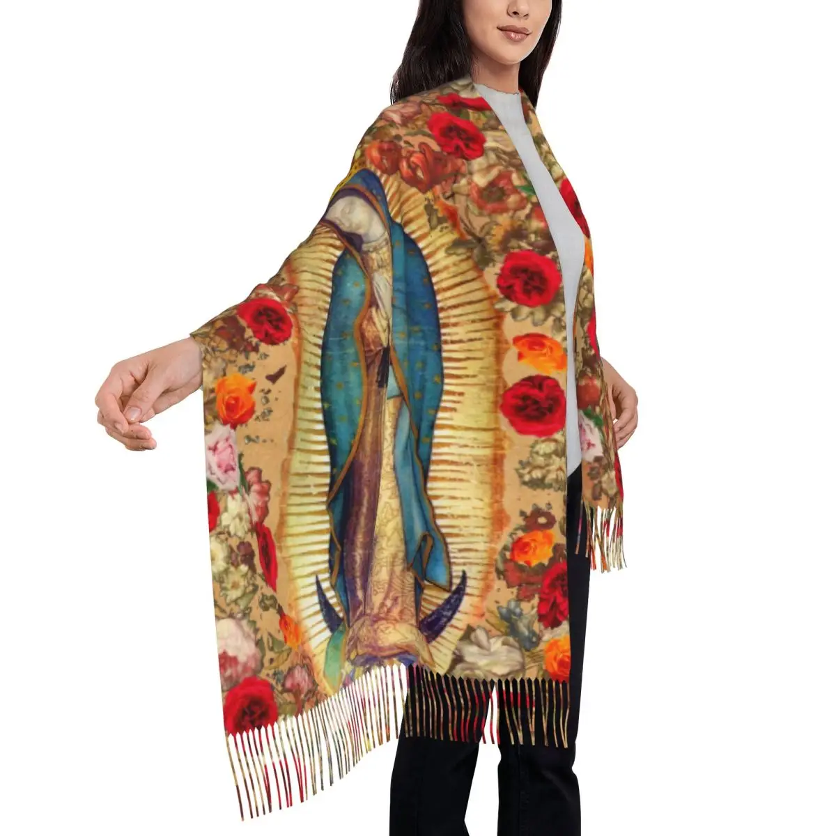 CustomizedOur Lady Of Guadalupe Virgin Mary Scarf Wrap Women Long Winter Warm Tassel Shawl Unisex Catholic Mexico Poster Scarves