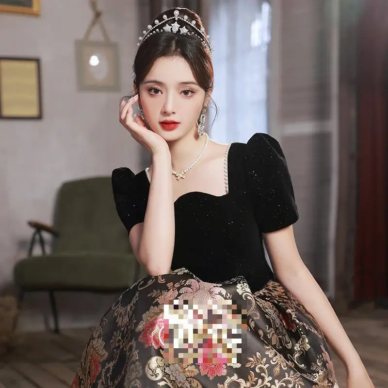 Evening Dress 2024 New Elegant Black Hepburn Jacquard Fabric Evening Dress Spaghetti Strap Vintage Banquet Dress Robe Customized