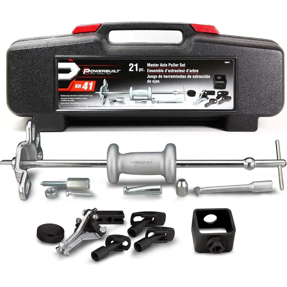 Powerbuilt 21-Piece Master Axle Puller Set for Car Bearing and Seal Removal - Vehicle Repair Tool Kit