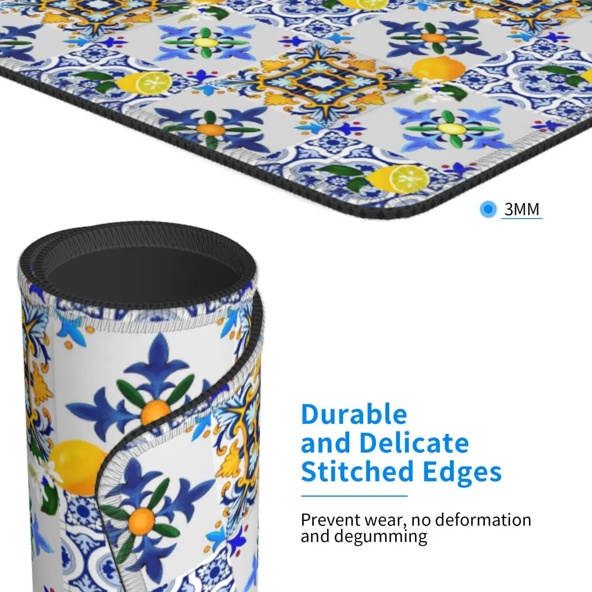 Majolica, limones, azulejos sicilianos, cítricos, flores, azulejos, alfombrilla de ratón de verano, alfombrilla para teclado de ordenador, alfombrilla para ratón, Gamer, PC, portátil, escritorio, oficina