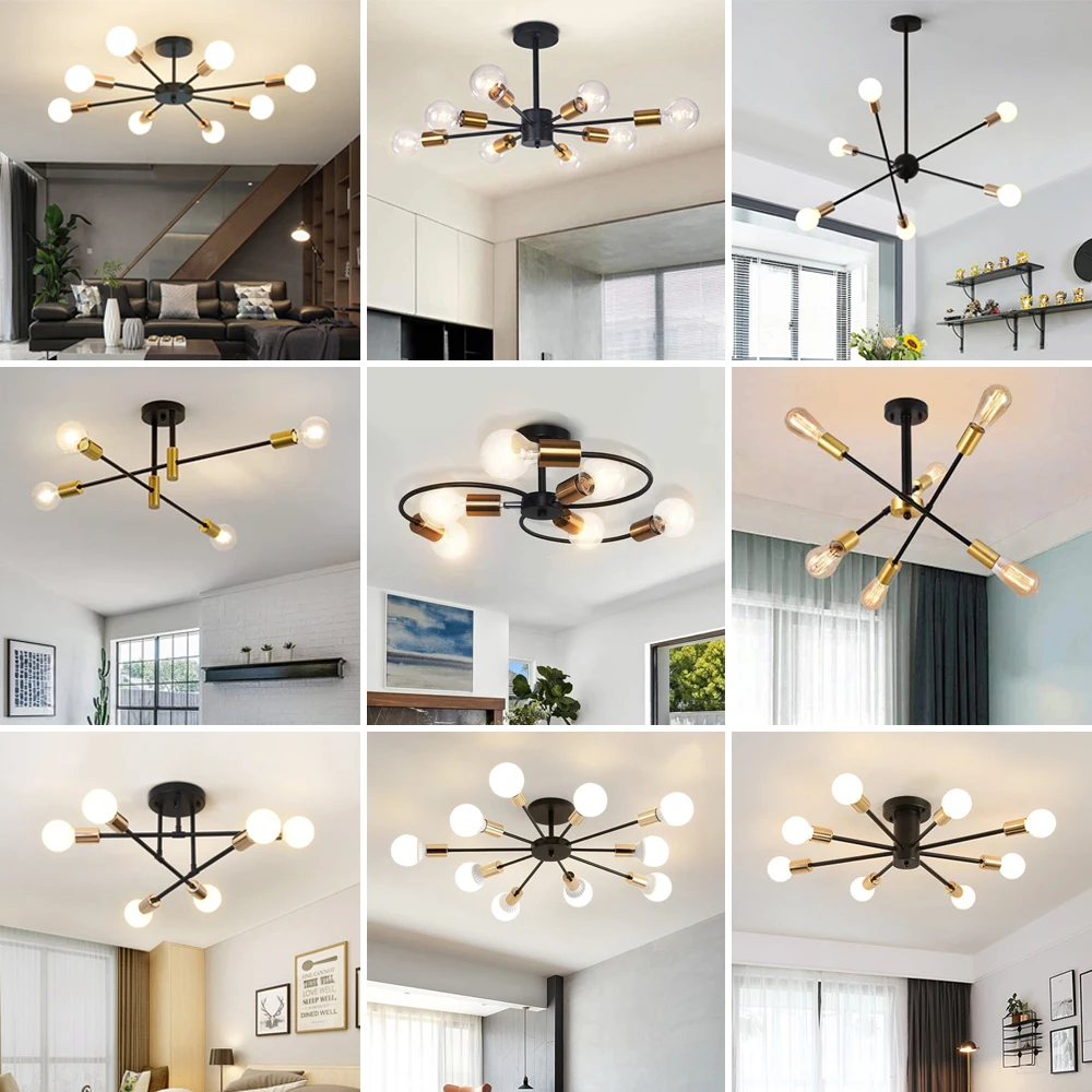 

Multiple Rod Wrought Iron Ceiling Lamp Chandelier for Living Room Vintage Lights Industrial Loft Nordic Home Lighting Fixtures