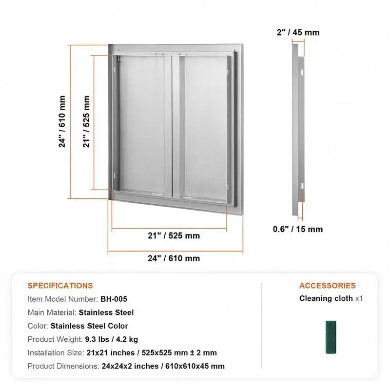 Grillzugangstür, 610 x 610 mm, doppelte Außentür für die Küche …