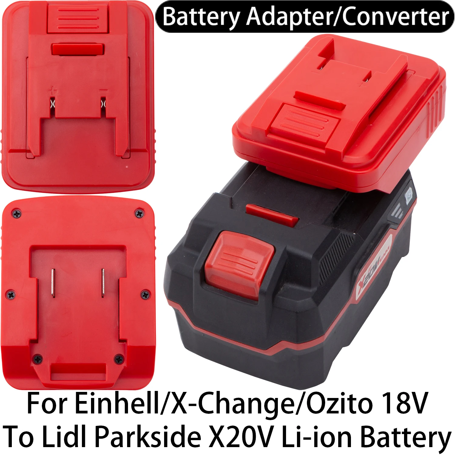 Adaptador/conversor de bateria para ferramentas de íons de lítio Einhell/X-Change/Ozito de 18 V para adaptador de bateria de íons de lítio Lidl Parkside X20 V