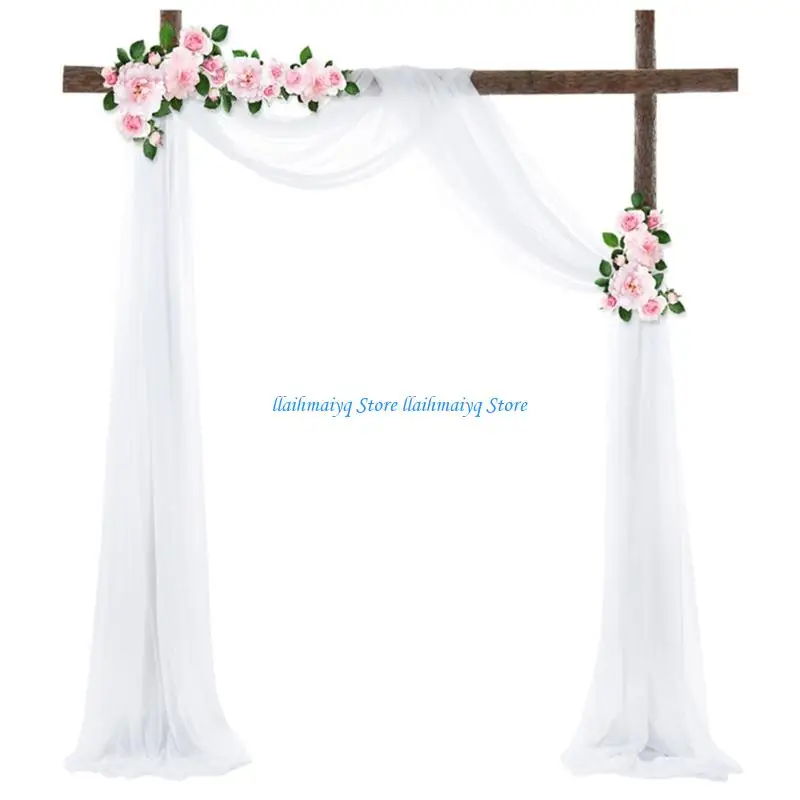 573B Tulle Wedding Archway Curtain Pearls Sheer Wedding Ceremony Celebration Backdrop