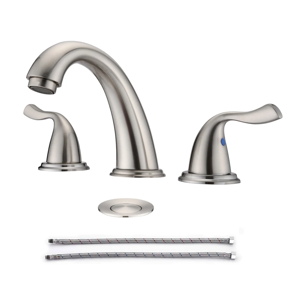

Bath Basin Faucet Tap 8-Inch 3 Holes 2 Handles Bathroom Sink Faucet, Brushed Nickel