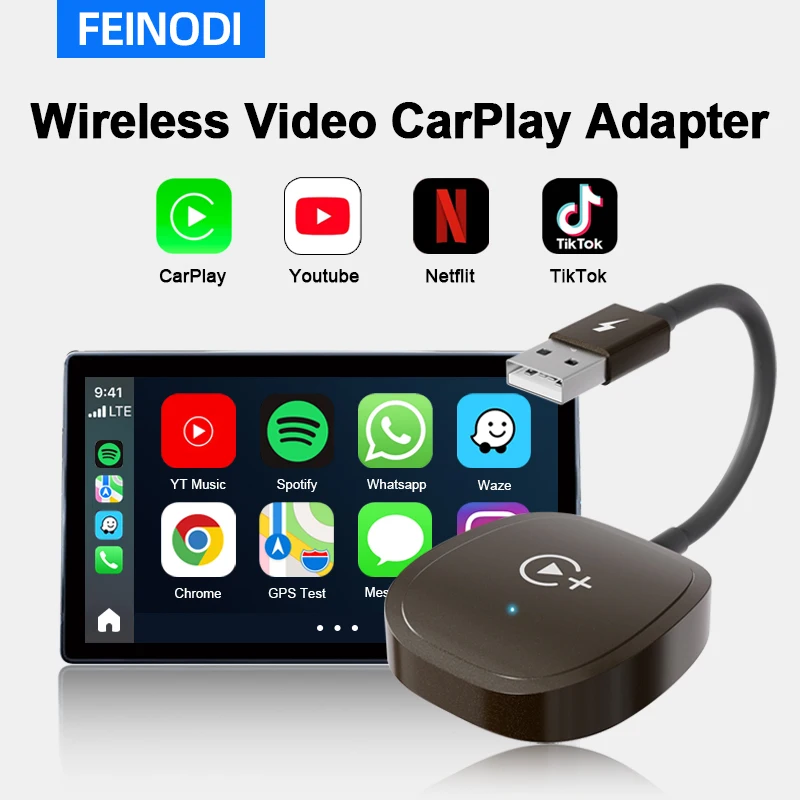 Wireless Video Carplay Adapter with Netflix/YouTube/TikTok/Google Play, for OEM Wired CarPlay Cars