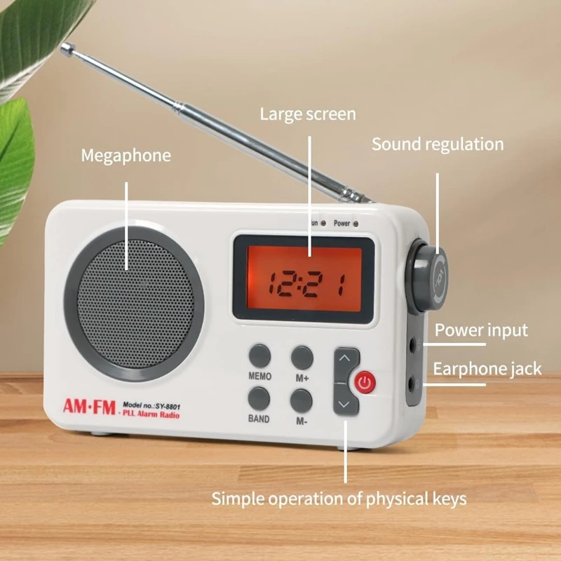 A73E-Portable AM/FM Radio, Digital Shower Radio, Mini Stereo Radio With Earphone Port & LCD Display, Headphone Jack Speaker