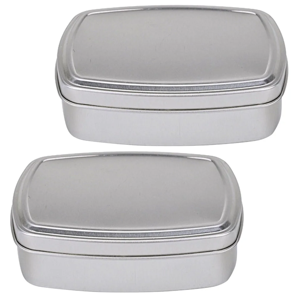 

2 Pcs Soap Case Aluminum Box Accessory Earphone Makeup Cream Silver Tins Travel