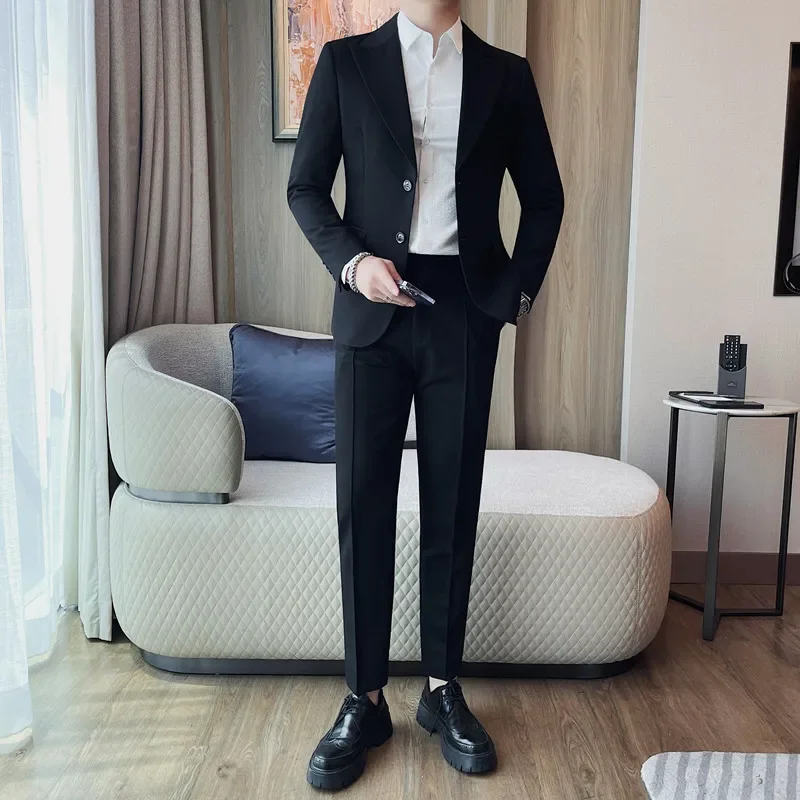 Men's suit set version  2 Pieces Suit Elegant Button Slim Fit Single Breasted Party Blazer Vest Pants Set Business Suits Men's