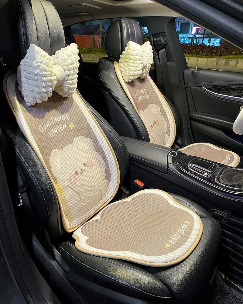 New Cartoon Coffee Bear 3D Breathable Mesh Seat Cushion Seat Cover Rear Fart Cushion Four Seasons Universal Car Accessories