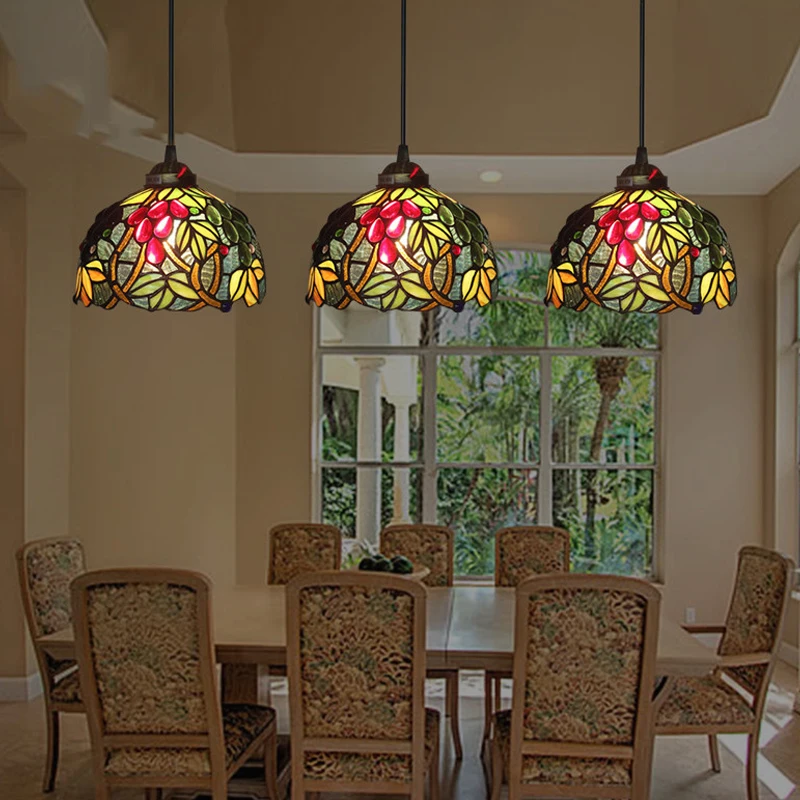 

Tiffany Stained Glass Pendant Lights Vintage Mediterranean Hanging Lamp for Living Room Home Decor Bar Kitchen Light Fixtures