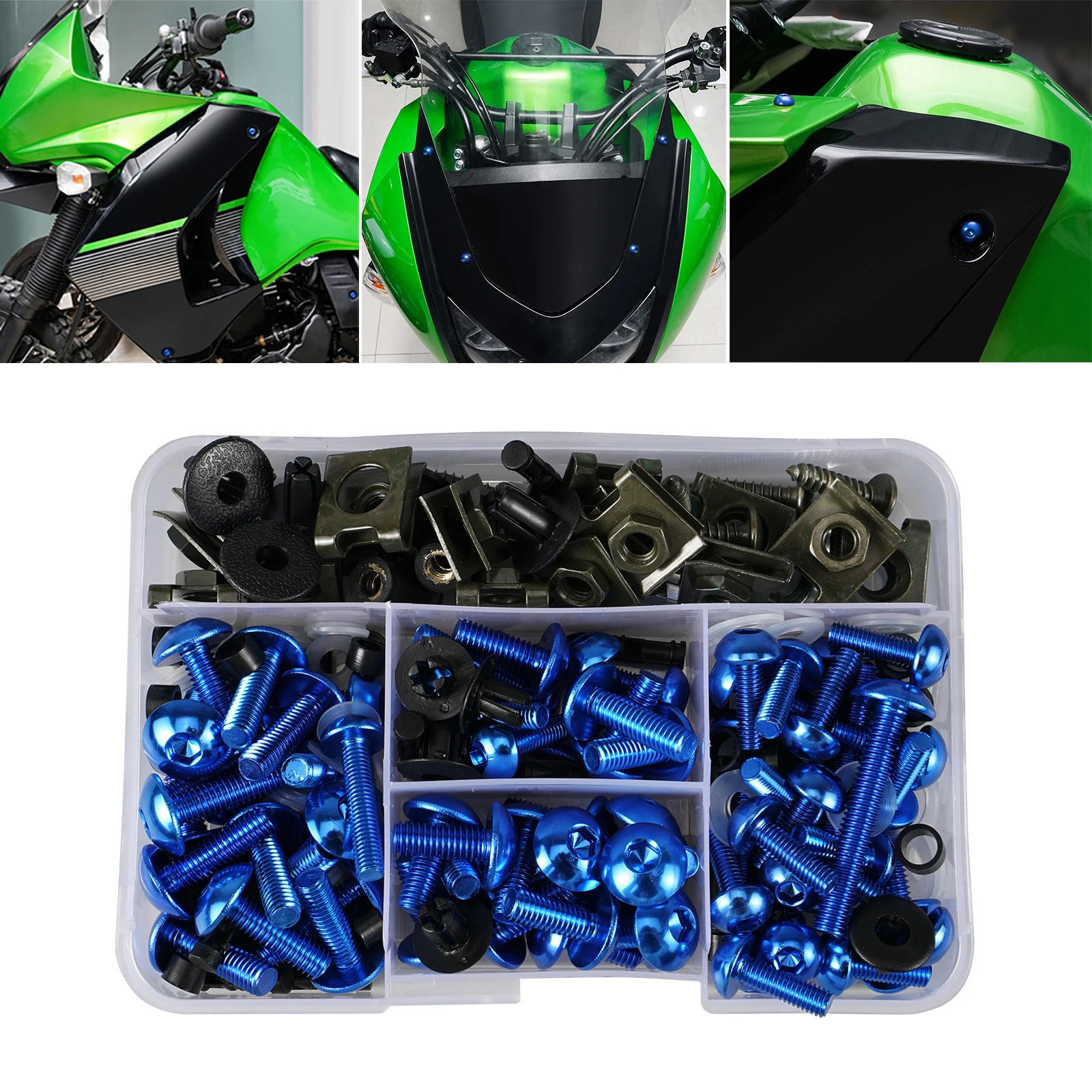 190PCS Motorcycle Kuip Bouten Kit Schroeven Moeren Voor Kawasaki Z1000 Z750 Z800 Z650 Ninja 250R 300 500 650 ZX10R ZX14R 6R 7R 9R