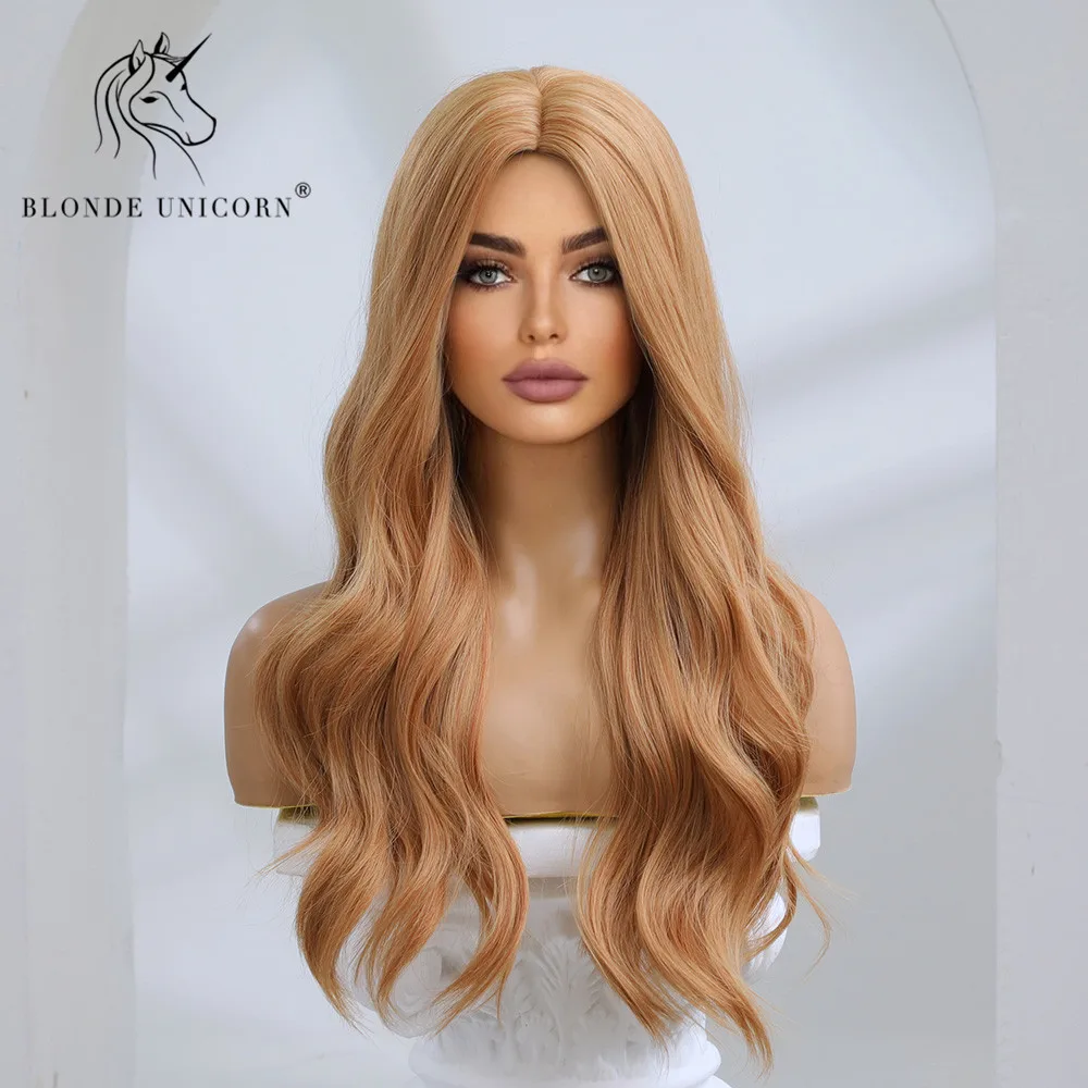 Blonde Unicorn Synthetic Wig Light Brown Blonde Long Wavy Middle Part Hair Daily Natural Wavy Heat Resistant Fiber for Women