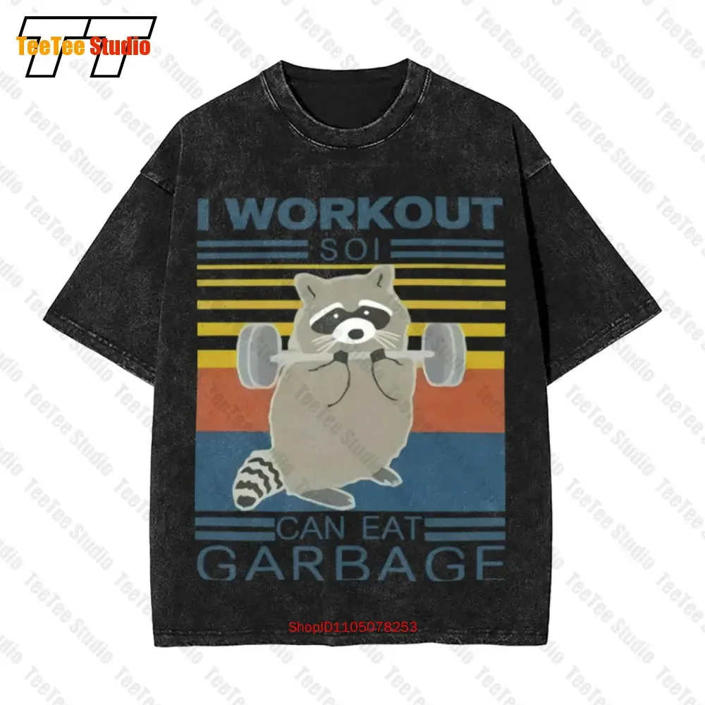 Racoon Short Garbage So Workout I Eat Can I Vintage Oversized T-Shirt 2AHV