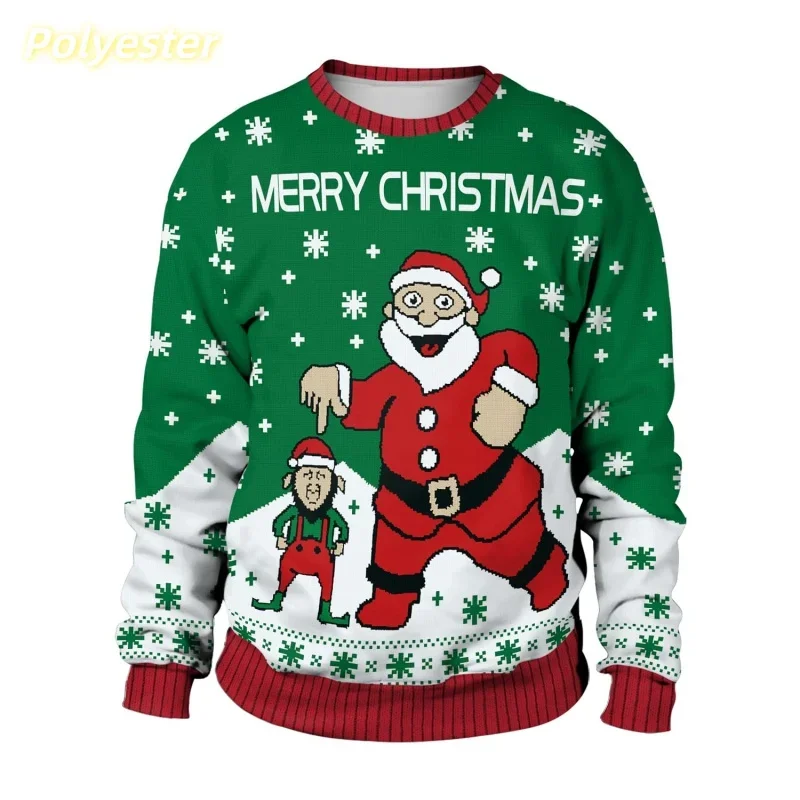 Santa Claus patterned sweatshirts for men and women, Christmas tree pullovers, casual loose hoodies, long-sleeved O-neck tops