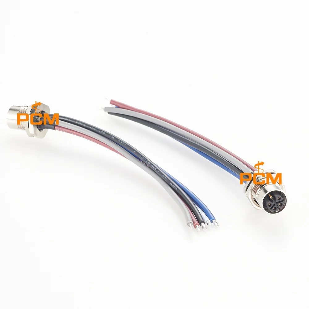 M12 L-Code 5-poliger Buchsenstecker für Schalttafelmontage, Kabel mit offenem Ende, Industrielles Stromkabel für Automatisierung und Steuerung – Detail 2