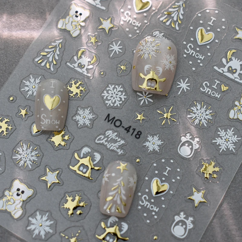 Shiny Hot Stamping Christmas Bow Nail Art Sticker Christmas Tree Snowflakes Back Adhesive Nails Stickers Diy Manicure Decor