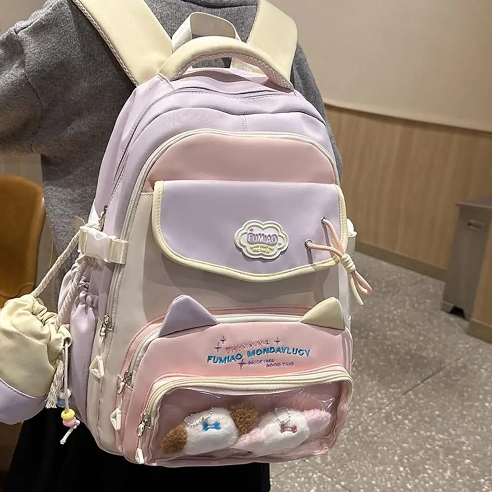 

Japanese Style Students School Bags Waterproof Multi Pocket Transparent Pocket Backpack Lightweight Adjustable Straps