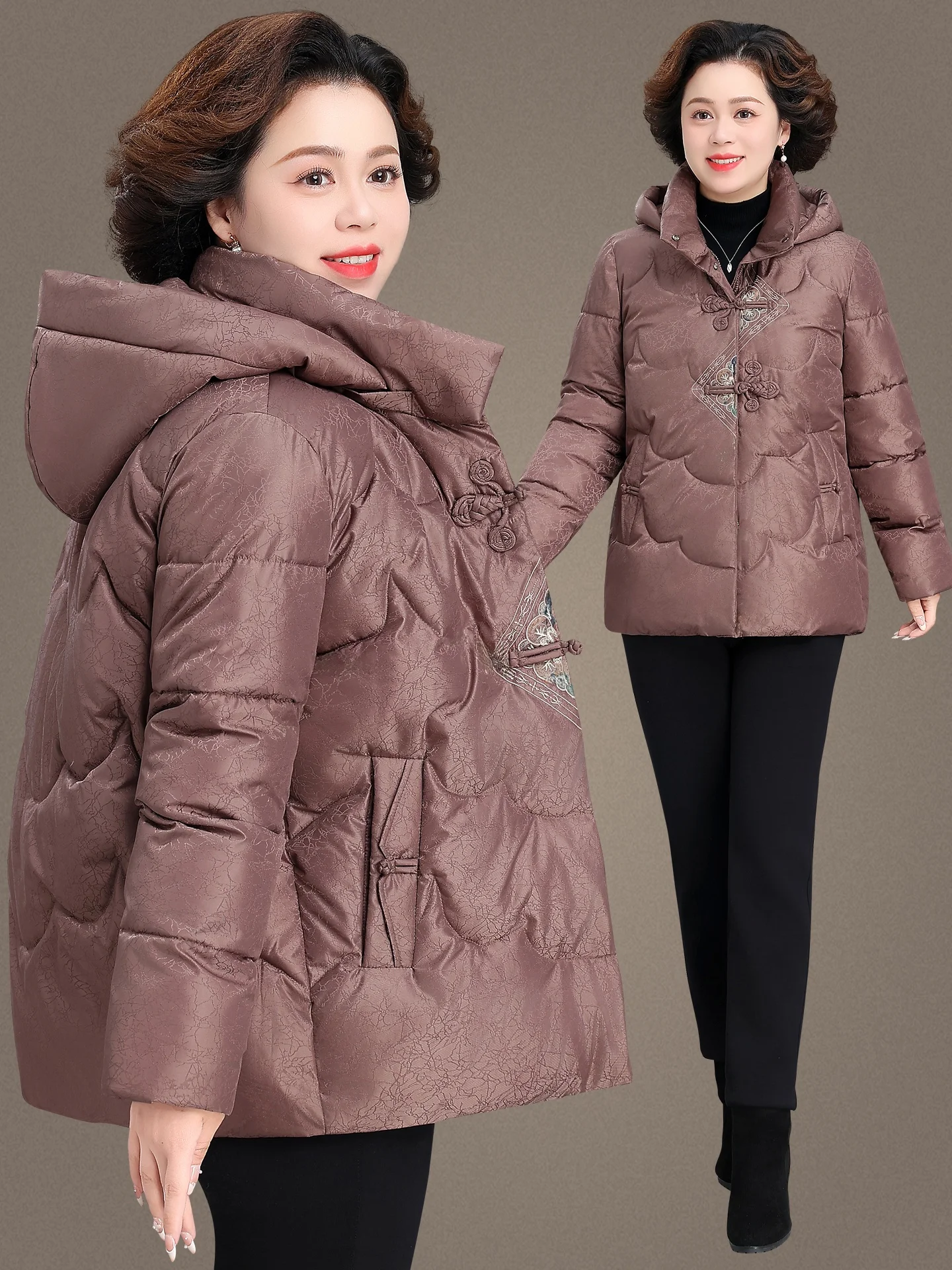 

Thiened Hooded Cotton Jaet for ly Women Winter Faionable Warm Coat Zipper Closure No Fur Collar Straight Hem Design