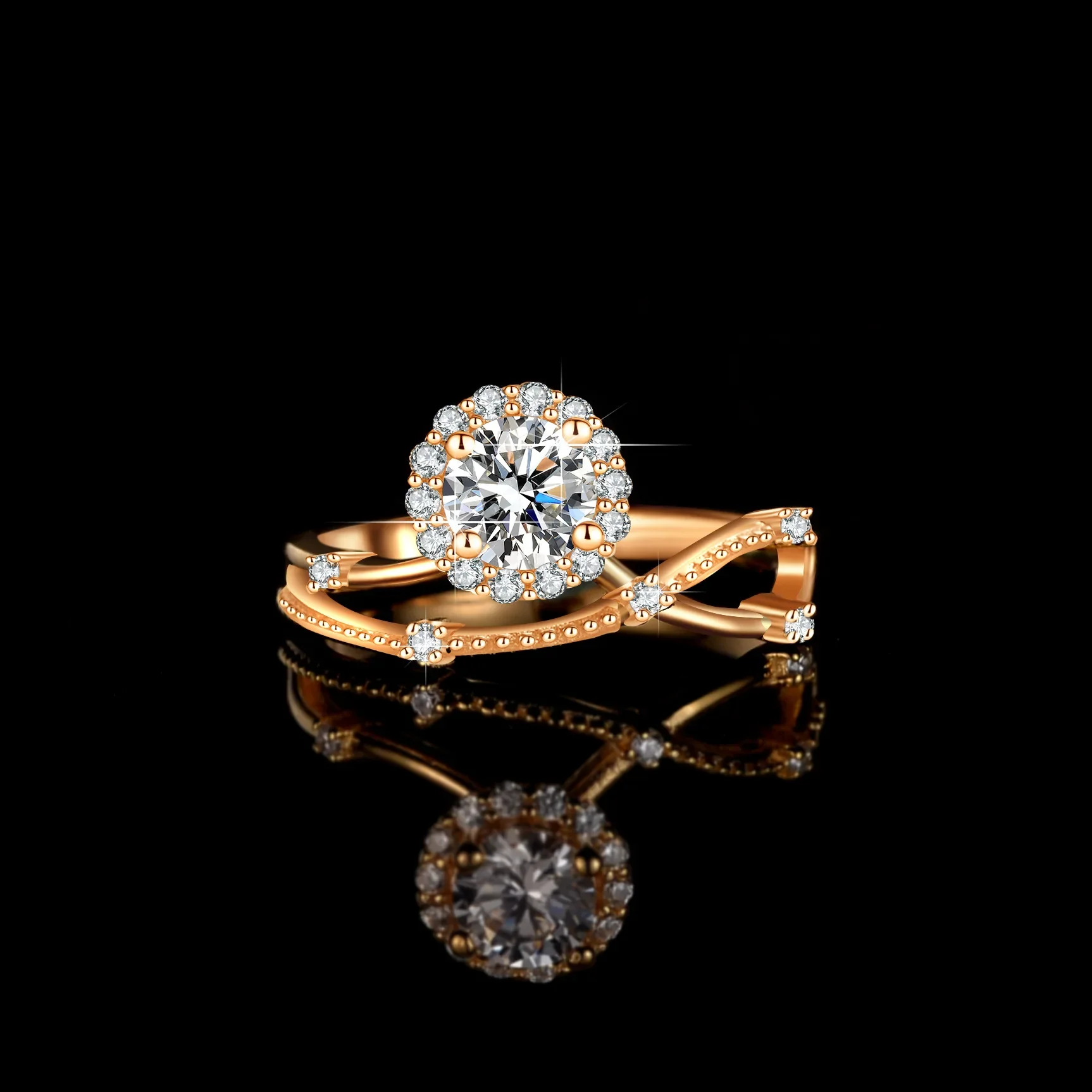 18K gold row ring, diamond ring, moissanite PT950, platinum, female 1 carat female wedding ring, asymmetrical branches